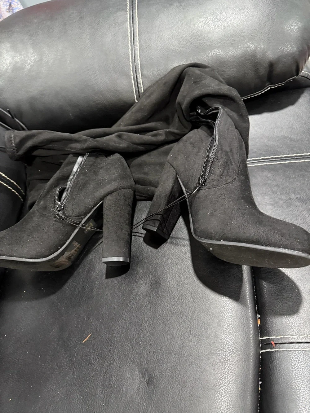 Over-the-Knee Black Suede Block Heel Boots